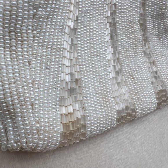 Vintage White Beaded Evening Bag Made in Korea 1950s Formal Bridal Purse - Picture 7 of 9